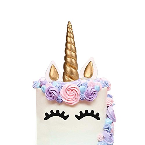 Kuchen Topper, LUTER 5 Stück Handarbeit Gold Einhorn Geburtstag Cake Topper, Einhorn Horn, Ohren und Wimpern Set Kuchen Deko, Einhorn Party Dekoration für Geburtstag/Hochzeit Party (7.9 x 1.37) von LUTER