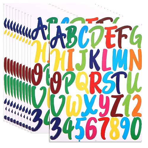 LUTER 10 Blatt Vinyl Alphabet Aufkleber, 5,08cm Alphabet Zahlen Aufkleber selbstklebend Großbuchstaben Aufkleber für Poster Auto Fenster Briefkasten Außenschilder (Farbig) von LUTER