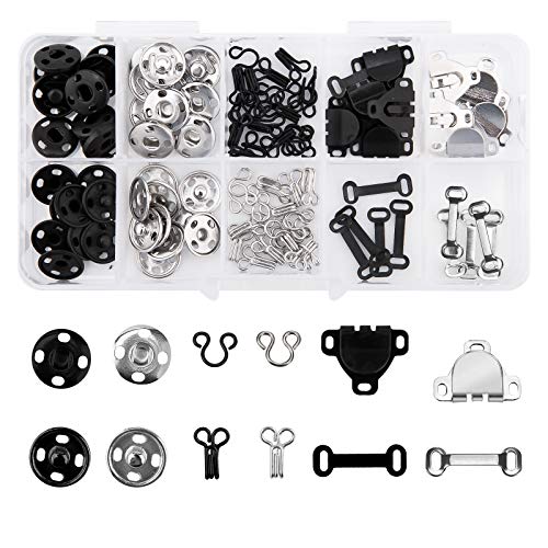 LUTER 100 Stück Rockhaken, Knöpfe, zum Nähen, Haken- und Ösenverschluss, 50 Paar Befestigungselemente zum Aufnähen für Rock, BH, Hose, Kleidung (Schwarz, Silber) von LUTER