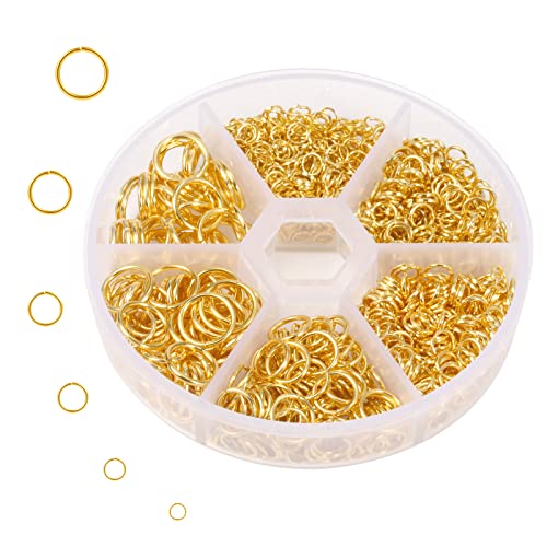 LUTER 1000 Stück Offene Biegeringe Metall Offene Biegeringe Biegeringe Öffner Gold Biegeringe für die Schmuckherstellung Halskette Reparatur (4mm 5mm 6mm 7mm 8mm 10mm) von LUTER