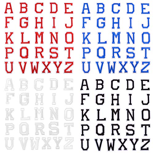 LUTER 104 Stück Buchstaben zum Aufnähen, Buchstaben von A bis Z, zum Aufbügeln auf Patches, bestickte Patches für Kleidung, Handwerk – Rot, Blau, Weiß, Schwarz von LUTER