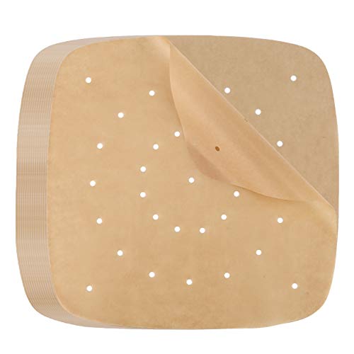 LUTER 120 Stück 23 cm Luftfritteuse Pergamentpapier, Ungebleichtes Perforiertes Pergamentpapier Quadratisches Dampfpapier für Luftfritteuse, Dampfkorb von LUTER