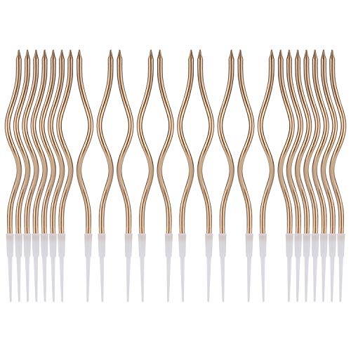 LUTER 24 Stück Metallic Geburtstagskerzen Spiral Geburtstagstorte Kerzen Lange Cupcake Kerzen für Geburtstag Hochzeitsfeier Dekoration (Champagner) von LUTER