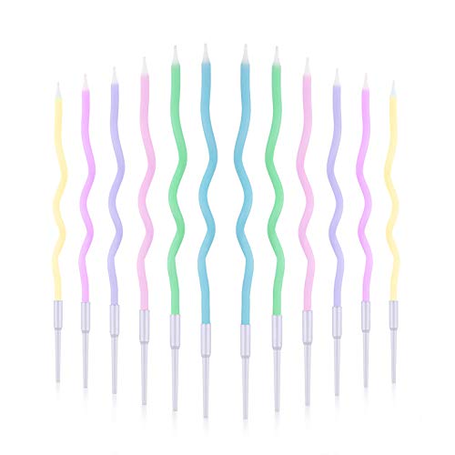 LUTER 24 Stück Metallic Geburtstagskerzen Spiral Geburtstagstorte Kerzen Lange Cupcake Kerzen für Geburtstag Hochzeitsfeier Dekoration (Mehrfarbig) von LUTER