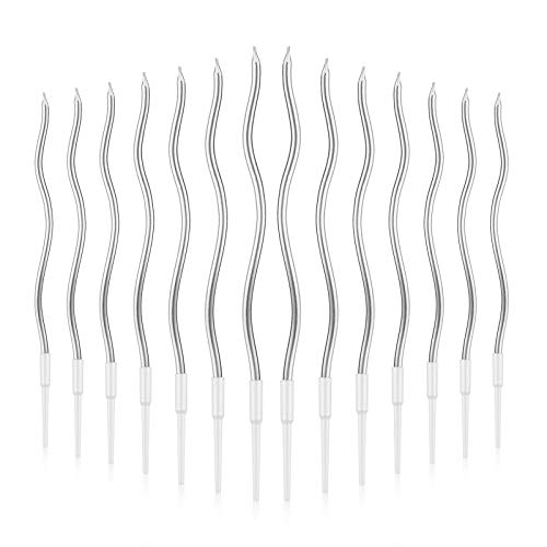 LUTER Geburtstagskerzen, 24 Stück, Spiralkerzen, lange Kerzen, dünne Kerzen, kleine Kuchen, für die Dekoration von Hochzeitsfeiern, Geburtstagen (Silber) von LUTER