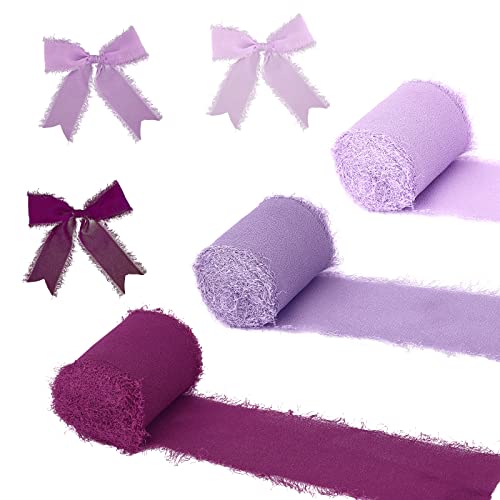 LUTER 3pcs Chiffon Band, 5cm x 5,5 m Handgefertigtes Fransen-Chiffon-Seidenband zum Fotomodellieren Hintergrunddekoration (Dieppaars/Lichtpaars/Lavendel) von LUTER