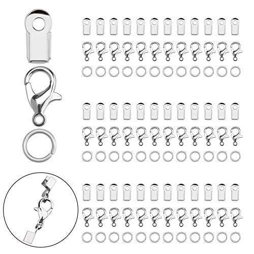 LUTER 450 Stück Schmuckarmband-Halsketten-Anschluss Inklusive 200 Stück Crimpenden Umklappbarer Schmuckanschluss 200 Stück Biegeringe und 50 Stück Hummerverschlüsse für Schmuck DIY (Silber) von LUTER