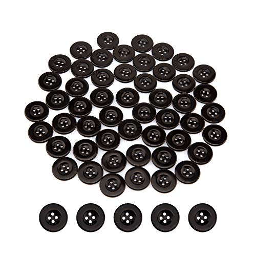 LUTER 50 schwarze Knöpfe aus Kunstharz, rund, 4 Löcher, mit Aufbewahrungsbox für Nähen, Basteln (1 Zoll / 25 mm) von LUTER
