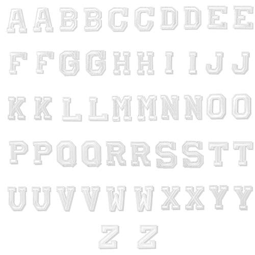 LUTER 52 Stück Bügelbilder auf Buchstaben, Patches, Alphabet, zum Aufnähen auf Applikationen, mit dekorativen Reparaturflicken, Buchstaben A-Z, bestickt, für Hüte, Schuhe, Taschen (weiß) von LUTER