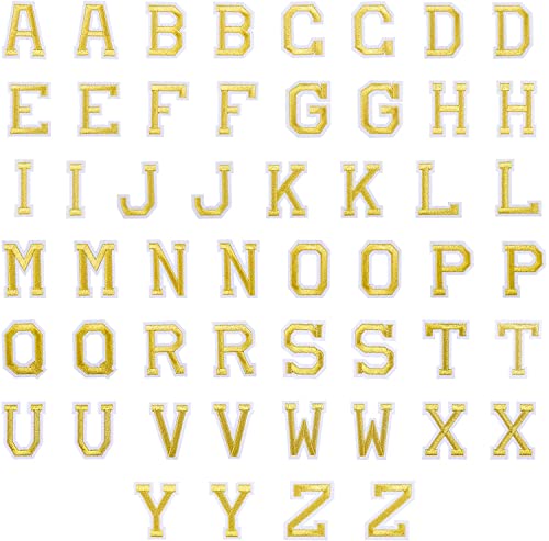 LUTER 52 Stück Patches zum Aufbügeln auf Buchstaben-Applikationen zum Aufnähen auf Applikationen mit dekorativen Reparaturflicken Buchstabe A-Z, bestickt, für Hüte, Schuhe, Taschen (Gold) von LUTER
