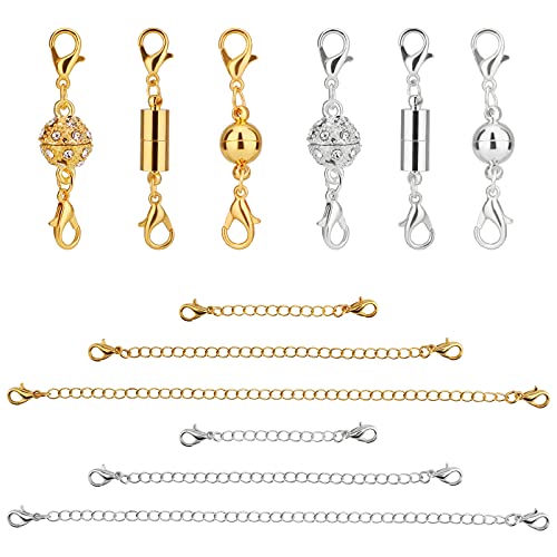 LUTER 6pcs Magnetischer Schmuckverschluss Halskettenverschlüsse Magnetverschluss Schmuck 6pcs Verlängerung Kette Kettenverlängerung Für Die Schmuckherstellung (Gold Und Silber) von LUTER