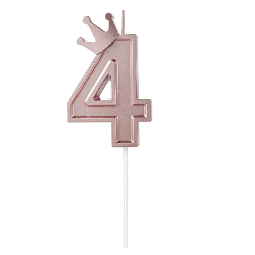 LUTER 7,5cm Zahlen Geburtstagskerzen, 3D Zahlen Geburtstagskerzen mit Kronendekor Cake Topper Zahlenkerzen für Torte Geburtstags Hochzeit Jubiläum Abschlussfeiern (Roségold, 1) (4, Roségold) von LUTER