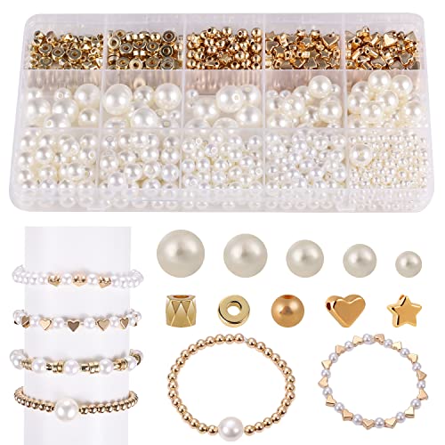 LUTER 770 Stück Perlen zur Herstellung von Armbändern, Runde Perlen Bastelset mit Aufbewahrungsbox Zubehör Perlen für die Herstellung von Armbändern, Verzierungen, Basteln, Charms, DIY (Beige) von LUTER