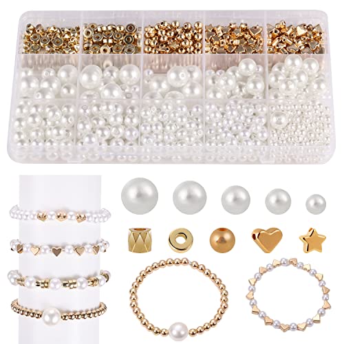 LUTER 770 Stück Perlen zur Herstellung von Armbändern, Runde Perlen Bastelset mit Aufbewahrungsbox Zubehör Perlen für die Herstellung von Armbändern, Verzierungen, Basteln, Charms, DIY (Weiß) von LUTER