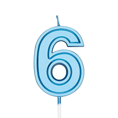 LUTER 7cm Blau Geburtstagskerzen Zahlenkerzen Geburtstagskerzen Kuchendeckel Dekoration für Partykinder Erwachsene (Nummer 6) von LUTER
