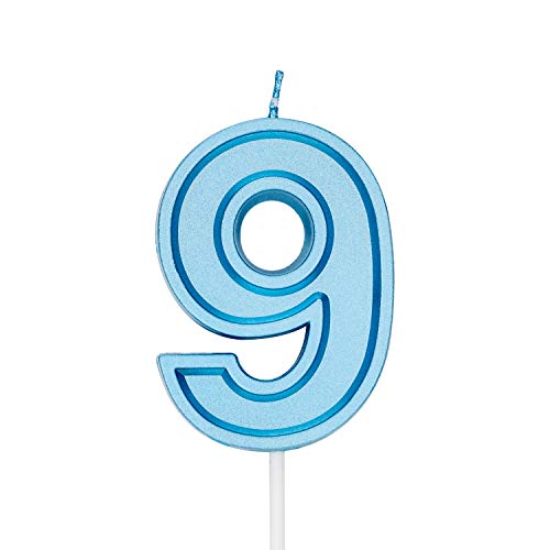 LUTER 7cm Blau Geburtstagskerzen Zahlenkerzen Geburtstagskerzen Kuchendeckel Dekoration für Partykinder Erwachsene (Nummer 9) von LUTER
