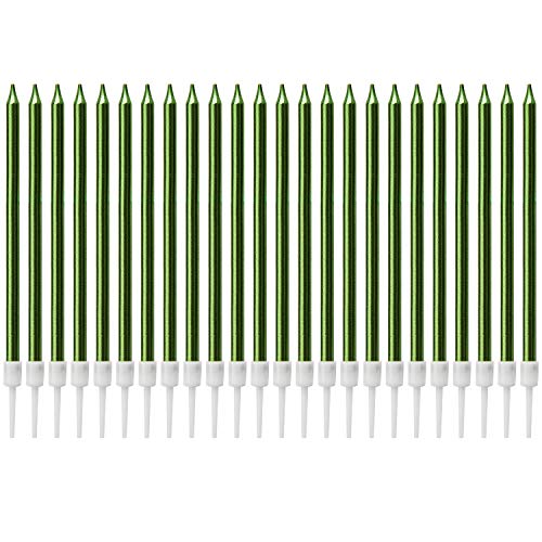 LUTER Metallische Kerze, lange Kerze, grün, Geburtstagskerzen mit Ständer, Kuchenkerzen für die Dekoration von Partys, Hochzeiten, Geburtstagen (24 Stück) von LUTER