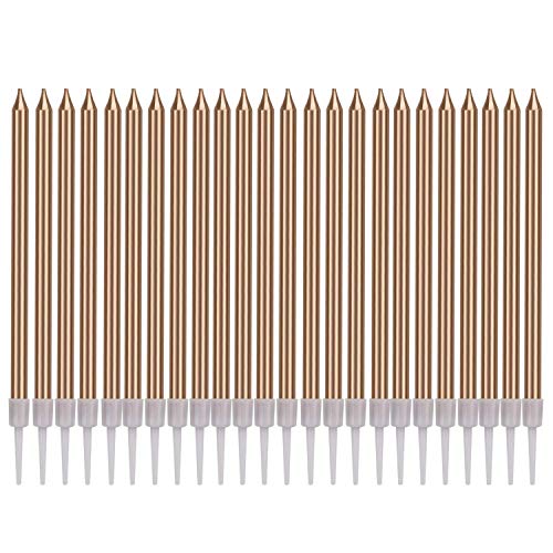 LUTER Metallische Kerze, lange Kerze, Champagner, Gold, Geburtstagskerzen mit Ständer, Kuchenkerzen für die Dekoration von Partys, Hochzeiten, Geburtstagen (24 Stück) von LUTER