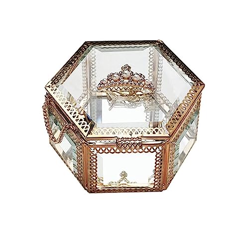 Schmuckkästen Luxuriöse Schmuckschatulle im Retro-Stil mit Deckel und handgefertigtem Metallrahmen, Schmuck-Display-Organizer-Box Geschenke von LUTFI
