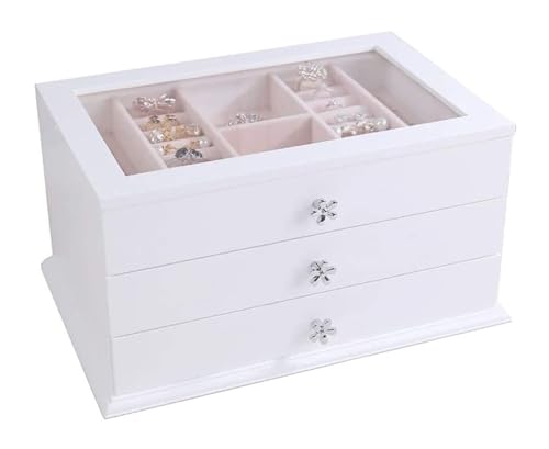 Schmuckkästen Schmuck-Organizer, 3-lagige Schmuckschatulle, Flanell-Schmuckaufbewahrung, Halsketten, Ohrringe, Ringe, Armbänder, Display for Frauen, Schmucketui Geschenke(Blanc) von LUTFI
