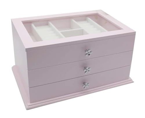 Schmuckkästen Schmuck-Organizer, 3-lagige Schmuckschatulle, Flanell-Schmuckaufbewahrung, Halsketten, Ohrringe, Ringe, Armbänder, Display for Frauen, Schmucketui Geschenke(Pink) von LUTFI
