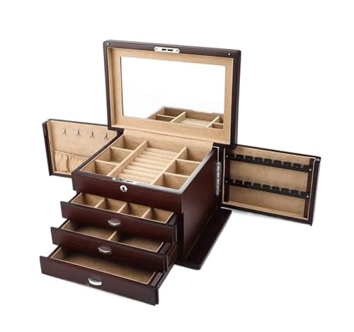 Schmuckkästen Schmuck-Organizer, europäisches Holz, mehrschichtig, mit Schloss, Aufbewahrungsbox for Armbänder, Halsketten, Ringe, Schmuckschatulle Geschenke Schmuckkästen Schmuck-Organizer, europäisches Holz, mehrschichtig, mit Schloss, Aufbewahrungsbox for Armbänder, Halsketten, Ringe, Schmuckschatulle Geschenke von LUTFI