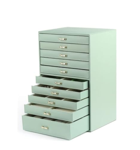 Schmuckkästen Schmuckschatulle, 10-lagig, extragroß, Schmuck-Organizer-Box mit Schublade, Kunstleder, for Ohrringe, Ringe, Halsketten, Tablett, Schmuckhalter Geschenke(Green) von LUTFI