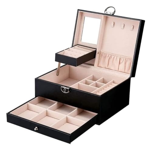 Schmuckkästen Schmuckschatulle, abschließbarer Schmuckkasten-Organizer mit verspiegelten Schubladen, Aufbewahrungskoffer for Schmuck, Ohrringe, Ringe, Schmuckhalter Geschenke(Noir) von LUTFI