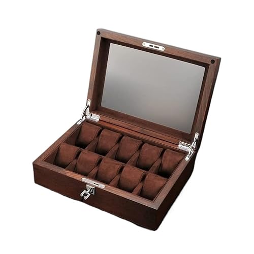 Schmuckkästen Schmuckschatulle aus Holz mit 10 Fächern, mit Schlüssel und Glasplatte, Aufbewahrungsbox for Schmuck, Organizer, Displaybox for Männer und Frauen Geschenke von LUTFI