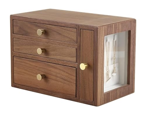 Schmuckkästen Schmuckschatulle aus Holz mit 4 Schubladen, Schmuck-Organizer, Schmuckdisplay aus Glas, Aufbewahrungskoffer for Ohrringe, Ringe, Halsketten for Frauen, Schmuckkoffer Geschenke Schmuckkästen Schmuckschatulle aus Holz mit 4 Schubladen, Schmuck-Organizer, Schmuckdisplay aus Glas, Aufbewahrungskoffer for Ohrringe, Ringe, Halsketten for Frauen, Schmuckkoffer Geschenke von LUTFI