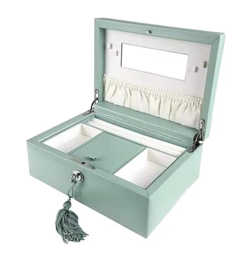 Schmuckkästen Schmuckschatulle aus Leder, abschließbare Schmuckschatulle, Organizer mit Spiegel, 2 Ebenen, Vitrine, Armbänder, Vitrine, Schmuckhalter Geschenke(Green) von LUTFI