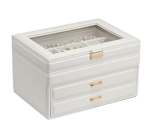 Schmuckkästen Schmuckschatulle aus PU-Leder, Schmuckaufbewahrungsbox, Ohrring-/Ohrstecker-/Ring-/Halsketten-Organizer, Schmuckhalter Geschenke(Blanc) von LUTFI