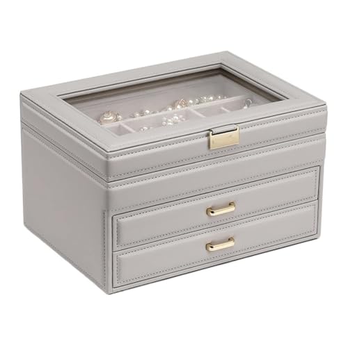 Schmuckkästen Schmuckschatulle aus PU-Leder, Schmuckaufbewahrungsbox, Ohrring-/Ohrstecker-/Ring-/Halsketten-Organizer, Schmuckhalter Geschenke(Grey) von LUTFI