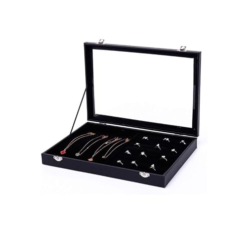 Schmuckkästen Schmuckschatulle mit Glasdeckel, grau/schwarz, Schmuck-Organizer-Box, Schmuckvitrine for Ohrringe, Ringe, Halsketten, Schmuckhalter Geschenke Schmuckkästen Schmuckschatulle mit Glasdeckel, grau/schwarz, Schmuck-Organizer-Box, Schmuckvitrine for Ohrringe, Ringe, Halsketten, Schmuckhalter Geschenke von LUTFI