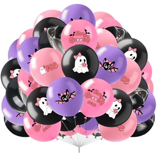 40 Stück Halloween Gruselige Luftballons Party Dekoration 1. Geburtstag Party Kit Halloween Niedliche Geist Fledermaus Luftballons für Mädchen Rosa Schwarz Luftballons Dekor für den ersten Geburtstag von LUUFILx