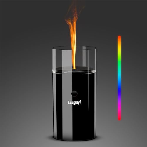 Aroma Diffuser Kabellos, Ultraschall Duftöl Diffuser mit Flammen Effekt, 3D -Kerzenform Duft Diffuser mit 7 Farben LED für Zuhause Büro, Autos, Yoga, Diffusor für ätherische Öle (Dunkelschwarz) von LUUGUYI