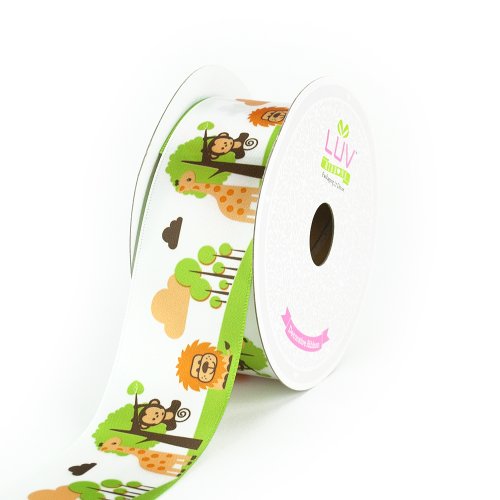 LUV RIBBONS Creative Ideas Satinband mit Dschungel-Motiv, 3,8 cm, Weiß von LUV RIBBONS