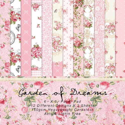24 Blätter Scrapbooking -Hintergrundpapiere, 15,2 x 15,2 cm Romantische Frühling Rosa Scrapbooking Paper, Album Scrapbook Dekoratives Papier für DIY Karte Machen Geschenke Wickeln (Rosa) von LUVDECO