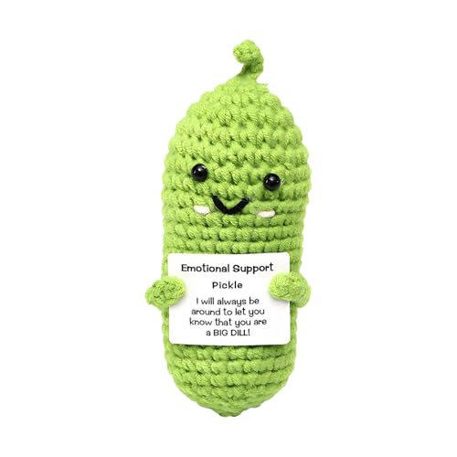 Emotionale Unterstützung Gurke, Positive Pickle mit Positiven Karte, Süße Gestrickte Gurke Ornamente, Pocket Hug Gurken Puppe, Emotionales Unterstützungs Geschenk für Frauen, Freunde, Kinder (E) von LUVDECO