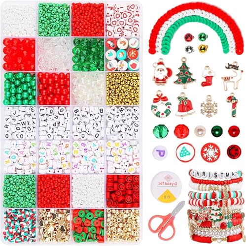 LUVDECO Weihnachtsperlen Charme für Schmuckherstellung, Weihnachten Ton Perlen machen Kit, Rot Grün Weihnachten Clay Perlen für Halskette Armbänder DIY Handwerk für Mädchen Kinder Erwachsene (C) LUVDECO Weihnachtsperlen Charme für Schmuckherstellung, Weihnachten Ton Perlen machen Kit, Rot Grün Weihnachten Clay Perlen für Halskette Armbänder DIY Handwerk für Mädchen Kinder Erwachsene (C) von LUVDECO