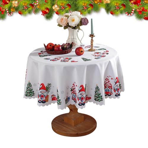 Runde Weihnachten Tischdecken 150cm wasserdichte Weihnachtstischdecke Weihnachtsbaum Zwerge Santa Tischdecke für Winter Xmas Hochzeit Party Tischdekoration (A) von LUVDECO