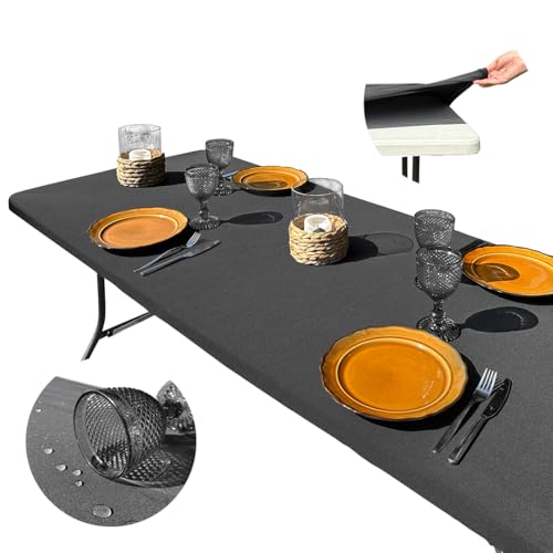 Tischdecke Outdoor Wetterfest 182x76, Abwaschbare Tischdecke mit Gummizug Rechteckig, Garten Tischdecken für Draußen, Wasserabweisend, Elastisch, Waschbar, Schwarz, Spandex Husse für Gartentisch, Cam Tischdecke Outdoor Wetterfest 182x76, Abwaschbare Tischdecke mit Gummizug Rechteckig, Garten Tischdecken für Draußen, Wasserabweisend, Elastisch, Waschbar, Schwarz, Spandex Husse für Gartentisch, Cam von LUVRA
