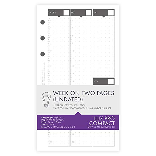 LUX Compact: Woche auf zwei Seiten (undatiert) – LUX Produktivitäts-Nachfüllpack – Planerseiteneinlagen – kompatibel mit dem LUX Compact 6-Ringbuch-Organizer von LUX PRODUCTIVITY