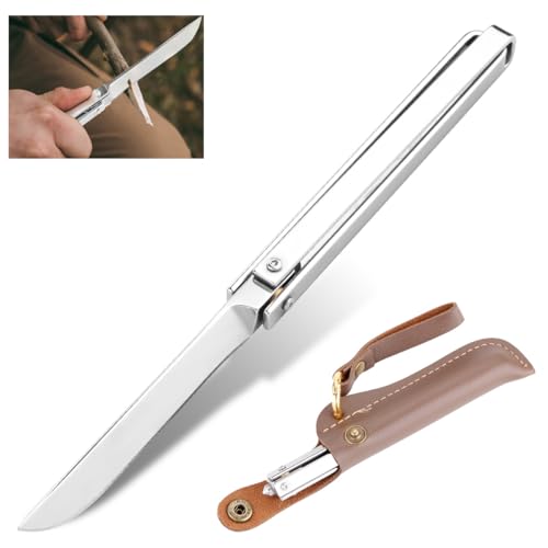 LUXHEIM Klappmesser Edelstahl mit Lederscheide, Taschenmesser mit Glasbrecher, Slim EDC Messer Einhandmesser Zweihandmesser Überlebensmesser Faltmesser für Outdoor Camping Alltag von LUXHEIM