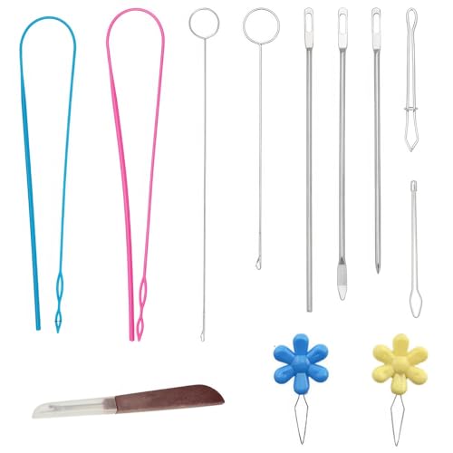 12-teiliges Kordelzugeinfädler-Set, flexible und Metalleinfädler, Nadelwerkzeuge, Pinzette, Schlaufenwender, Haken, Nahttrenner zum Nähen 12-teiliges Kordelzugeinfädler-Set, flexible und Metalleinfädler, Nadelwerkzeuge, Pinzette, Schlaufenwender, Haken, Nahttrenner zum Nähen von LUXIANDA