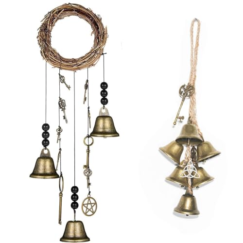 Hexenglocken-Türanhänger, 2-teiliges Set – 2 Hexen-Windspiele für Türaufhänger, perfekte Handarbeit, natürlicher Kranz, Kunststoffperlen, Messingglocke und exquisites kleines Zubehör Hexenglocken-Türanhänger, 2-teiliges Set – 2 Hexen-Windspiele für Türaufhänger, perfekte Handarbeit, natürlicher Kranz, Kunststoffperlen, Messingglocke und exquisites kleines Zubehör von LUXIANDA