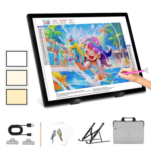 LUXJOYFUL Leuchttisch A3 mit Ständer & Tasche, Diamond Painting Lichtplatte A3 Wiederaufladbarer Lichtkasten Ultra-dünne Leuchtpad für Diamantmalerei/Skizzieren/Vinyl Unkraut/Kalligraphie/Entwurf LUXJOYFUL Leuchttisch A3 mit Ständer & Tasche, Diamond Painting Lichtplatte A3 Wiederaufladbarer Lichtkasten Ultra-dünne Leuchtpad für Diamantmalerei/Skizzieren/Vinyl Unkraut/Kalligraphie/Entwurf von LUXJOYFUL