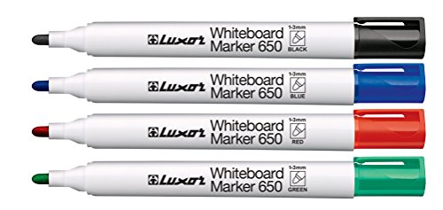 Luxor 3300/4WT Whiteboard-Marker 650, Rundspitze, 4er Etui, sortiert von LUXOR