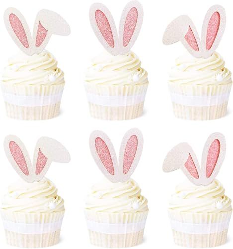 12 Stück Hasenohren Cupcake Topper, Hasenohren Tortendeko Ostern, Glitzer Ostern Kuchen Deko, Muffin Deko, für Ostern Kaninchen Thema Baby Dusche Kinder Geburtstag Party (C) von LUYANFX