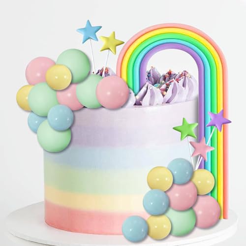 26 Stück Regenbogen Tortendeko, Regenbogen Ball Kuchen Toppers Regenbogen Kuchen Deko Kugeln Cupcake Toppers für Geburtstag Baby Shower Hochzeit Party (C) von LUYANFX